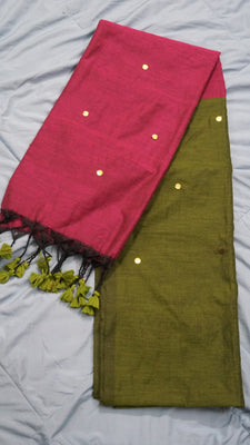 Rani Pink Khadi Cotton Double Shade Saree