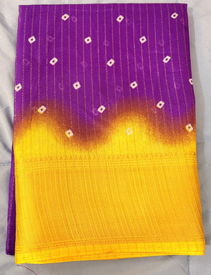 Vibrant Violet & Yellow Sparkle Jari Saree with Chevron Border