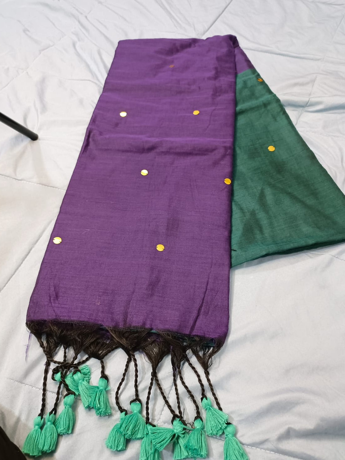 Khadi Cotton Double Shade Saree - Purple & Green