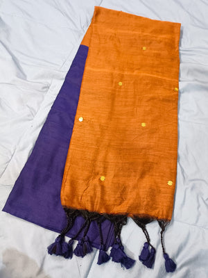 Burnt Orange & Purple Double Shade Khadi Saree