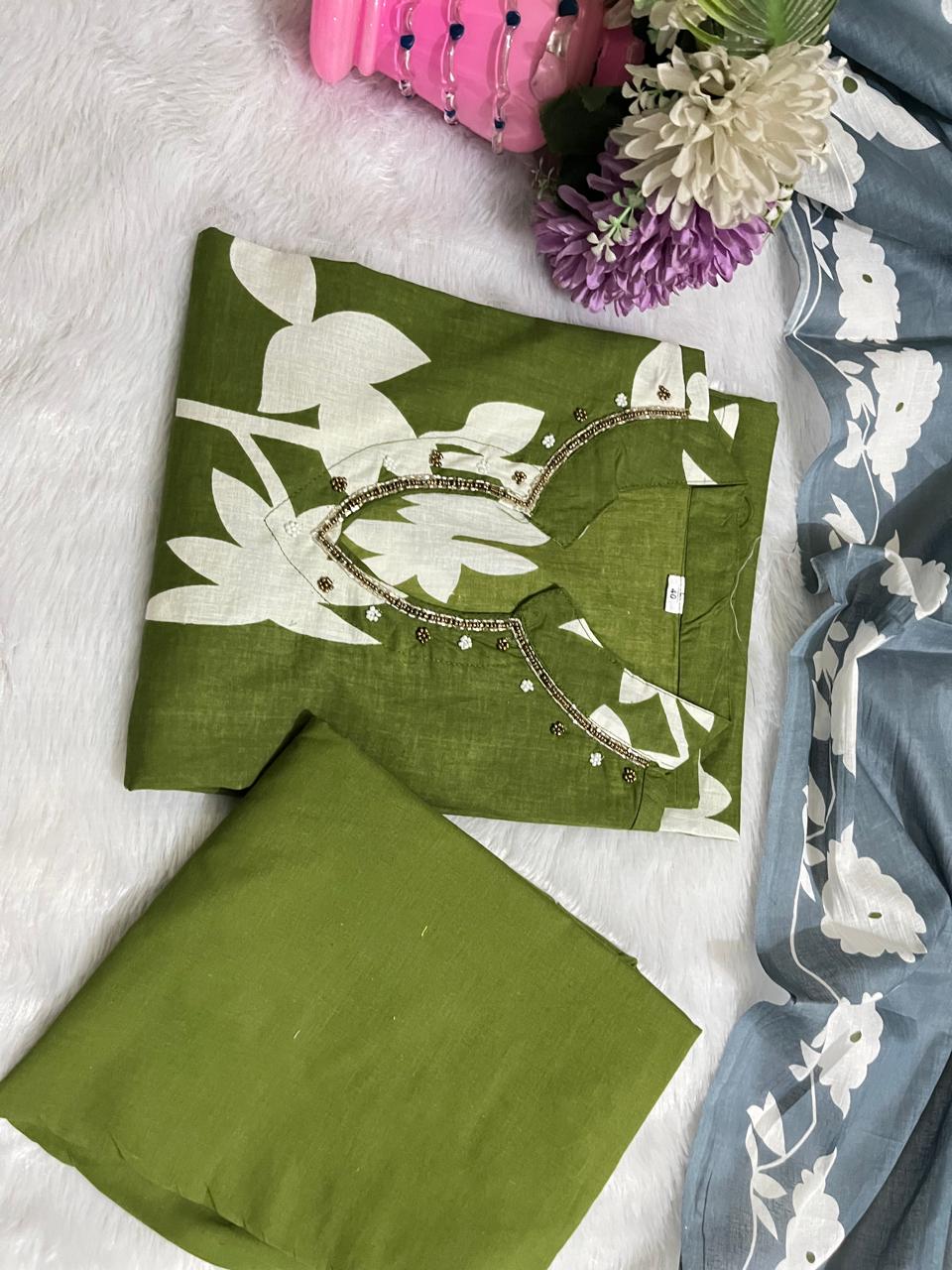 Cotton Printed Designer Kurti Pant Dupatta